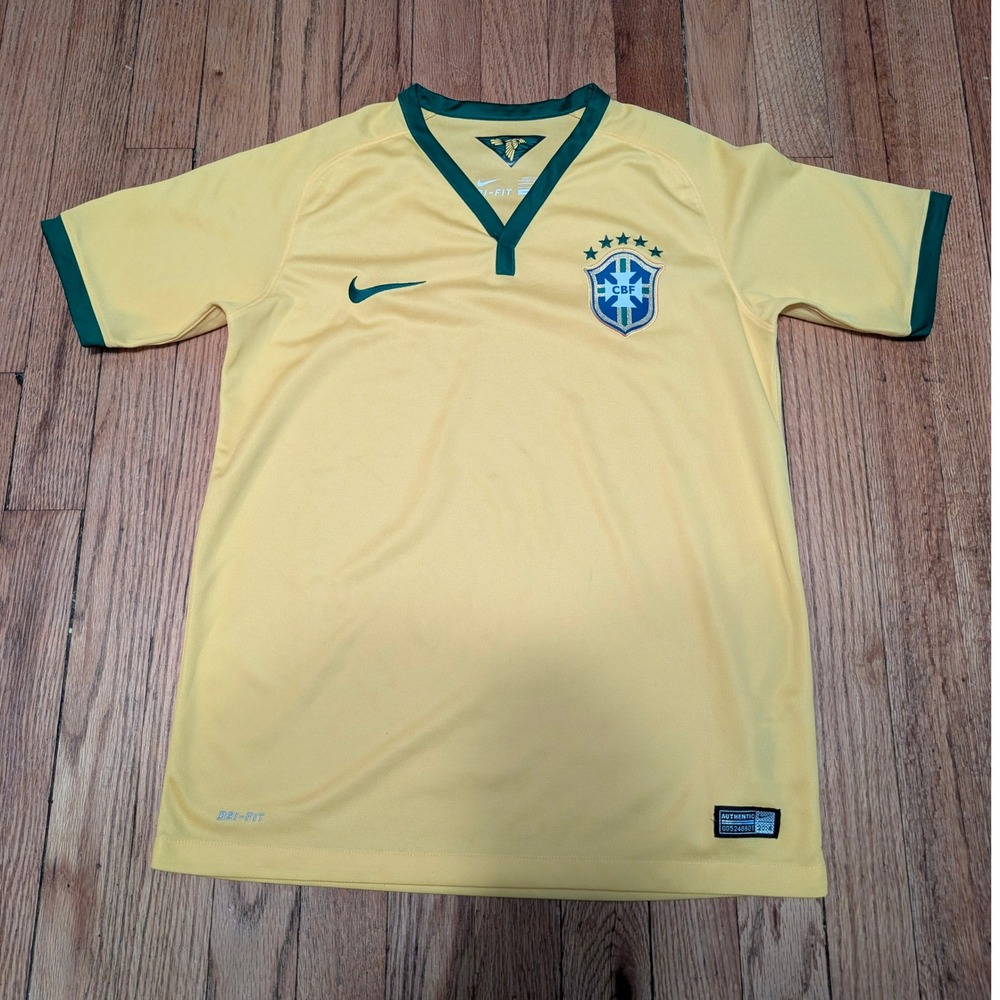 Nike Brazil CBF Soccer Jersey Mens Large Yellow Green Dri-FIT Football Shirt